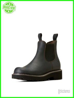 Women's Leather Western Chelsea Boots Ankle Slip-On Work Fatbaby Toe